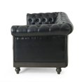 thumbnail image 4 of Benjara Ober Sofa, Rivets Chesterfield Tufted Black Faux Leather, 79 Inch Gray Wood, 4 of 5