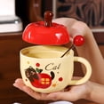 thumbnail image 7 of Christmas Apple Cartoon Ceramic Mug - Holiday Themed Hot Drink Cup with Lid & Spoon, Ideal for Cocoa/Coffee, Festive Party Gift,Red2, 7 of 7