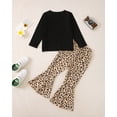 thumbnail image 3 of 3T Baby Girls Clothes 4T Girls 2PCS Fall Winter Outfits Set Letter Print Round Neck Toddler Girls Long Sleeve Top Bell-bottomed Pants Set Black, 3 of 7