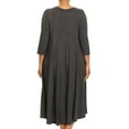 thumbnail image 4 of Women's Casual Plus Size Loose Fit 3/4 Sleeve Jersey Knit A-Line Solid Midi Dress, 4 of 4