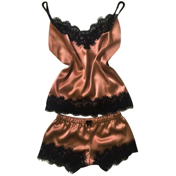 Gibobby Lenceria sexy de mujer tanga Lenceria Saten Nueva tentacion Camison Ropa interior de encaje Ropa de dormir Ropa interior sexy Marron CH Bodega Aurrera en linea