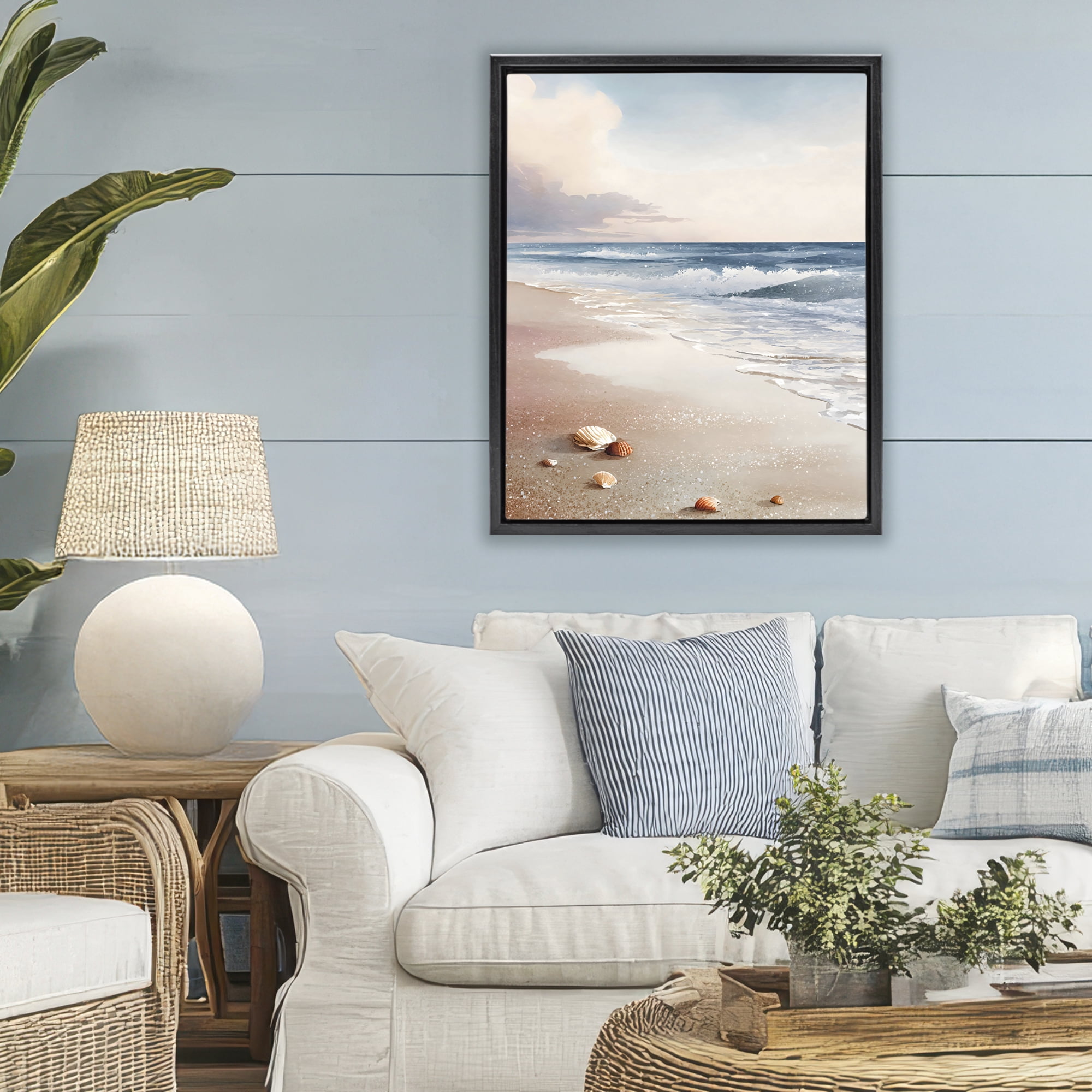 Stupell Industries Washed Up Seashells Black Framed Floater Canvas Wall Art, design by Franklyn Gregory