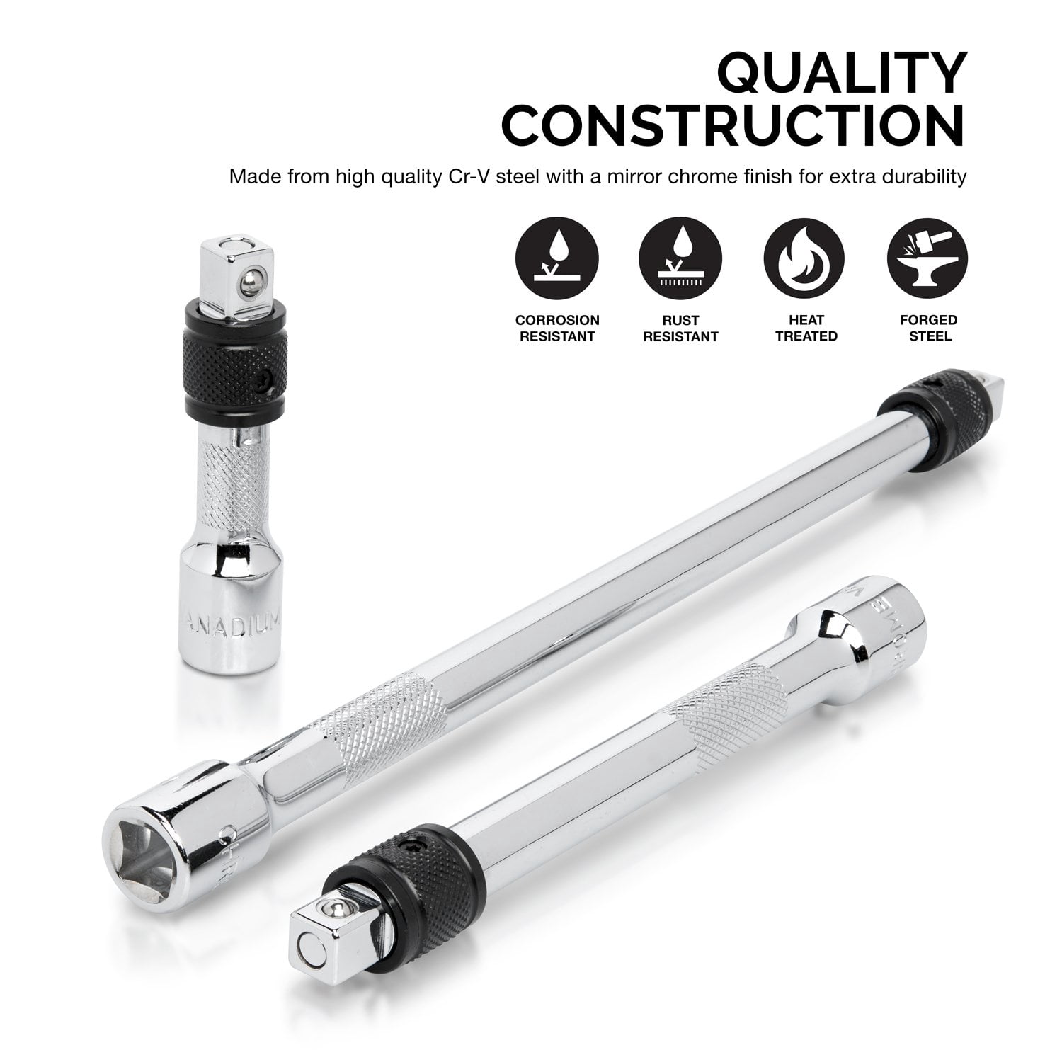 NEIKO 00295A 3/8" Drive Locking Extension Bar Set, 3 Piece, 3", 6", 10", Remove Sockets and Sparkplugs, Cr-V, Silver