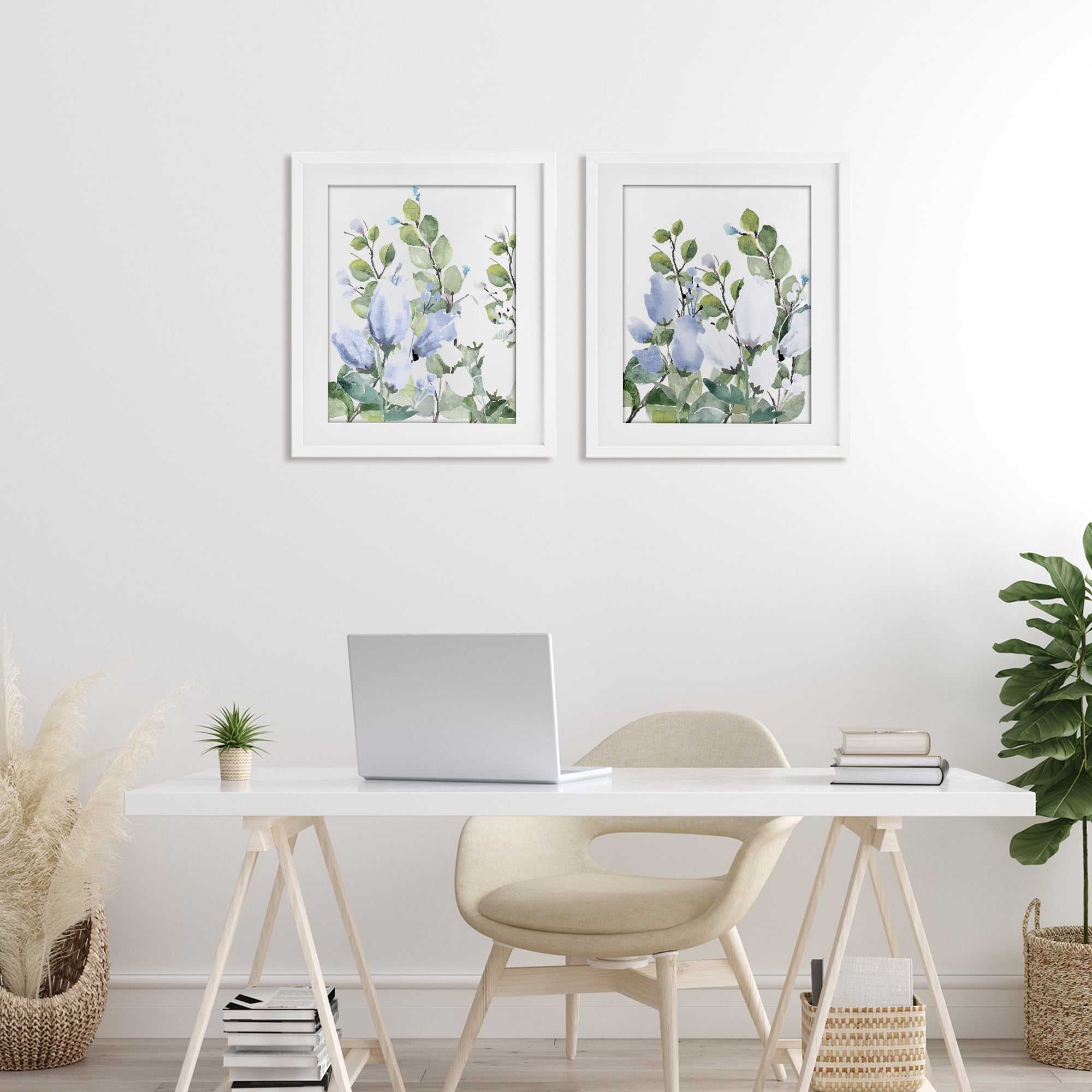Stupell Industries Blue Spring Watercolors 2 Piece White Framed Print Under Glass Set, design by Kim Allen