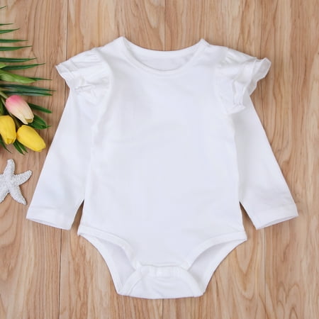 

Caitzr Infant Baby Girl Boy Long Sleeve Romper Solid Color Ruffled Casual Bodysuit Outfit