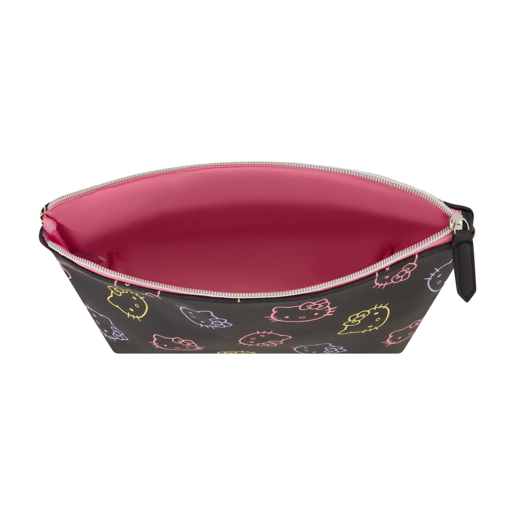 Hello Kitty Travel Makeup Bag, Trapezoid Cosmetic Organizer Pouch for Women, Black