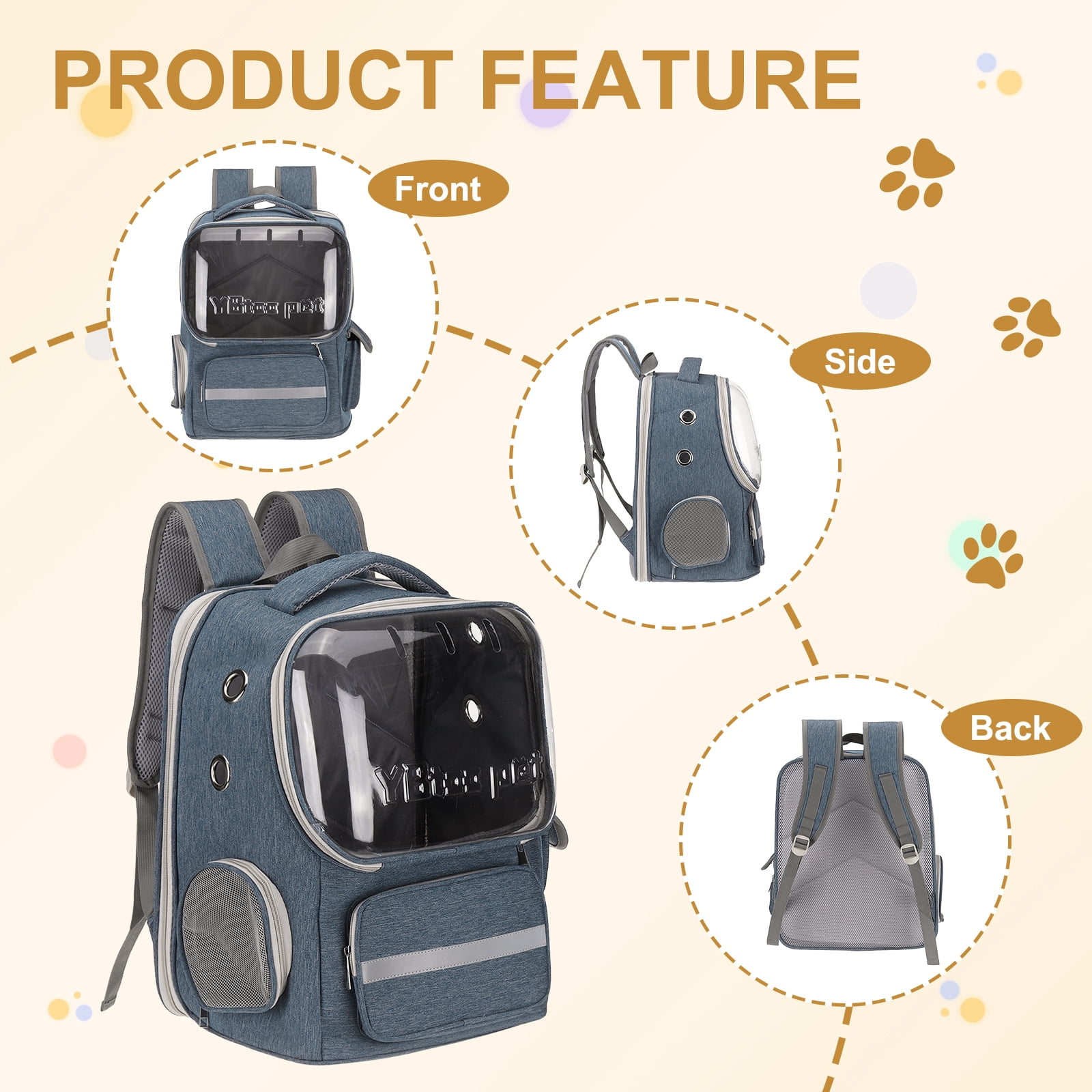 Uxcell Pet Portable Travel Backpack for Small Dog with Transparent Cover, Blue