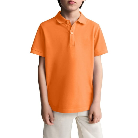 Ktyne Toddler Boys Girls Uniforms Tops for School Short Sleeve Uniforms Casual Button Down T-Shirt 2025 Spring New Collared Polo Shirts Workout Clothing Orange 11-12 Years