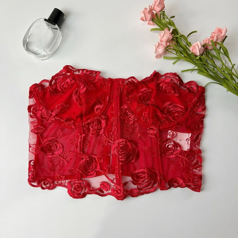 JDEFEG Sheer Tube Top Women's Lace Mesh Rose Tube Top JDEFEG Sheer Tube Top Women's Lace Mesh Rose Tube Top