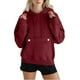 thumbnail image 2 of Camisa gris para mujer,Sudadera con capucha y botones para mujer, cuello en V, manga larga, poliéster, ropa deportiva informal, sopatenor, 2 of 9