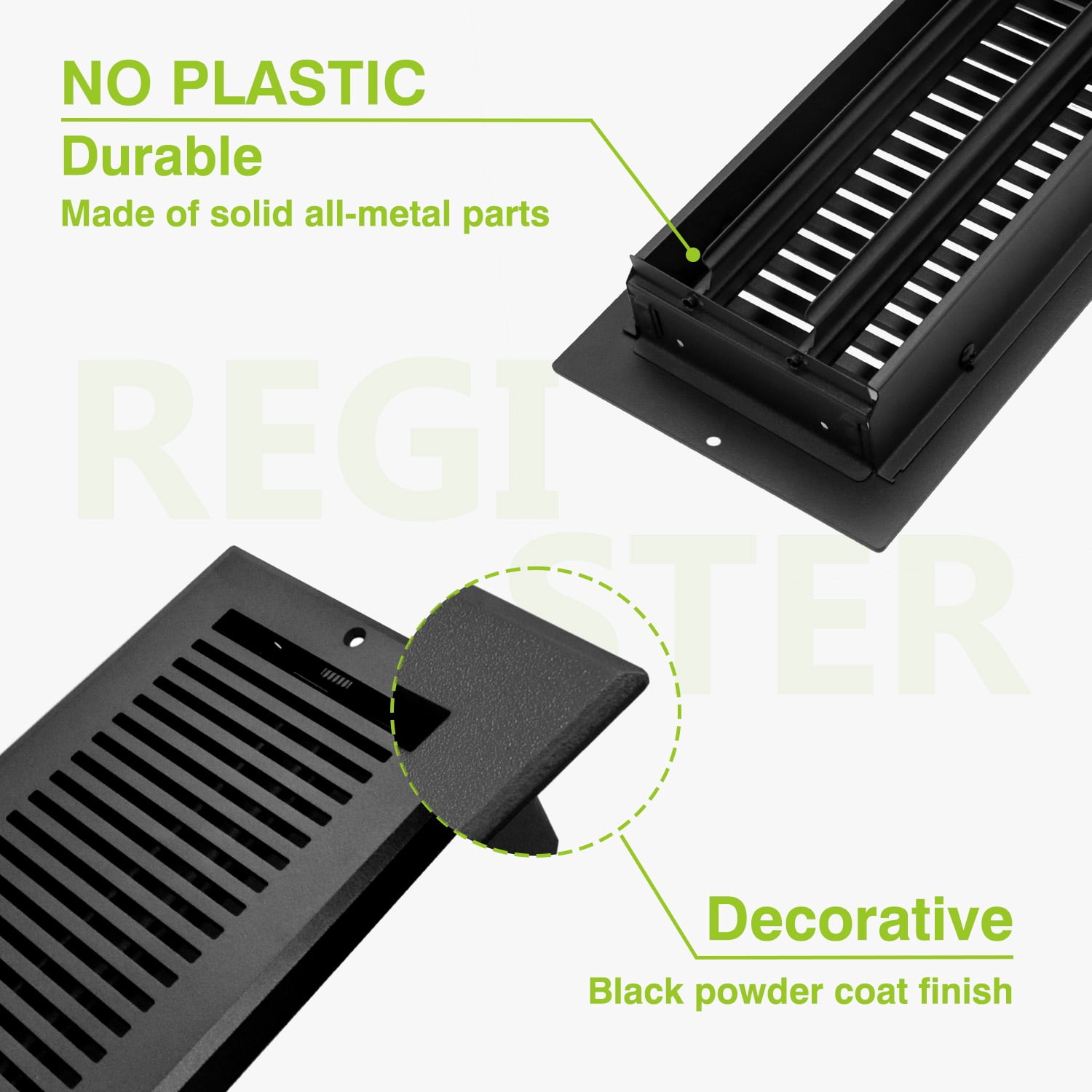 Naiture Louvered Wall Register, Modern Style Stainless Steel with Damper or Lever, Duct Size 4" X 10" (Overall Size 5-1/4" X 11-5/8"), Black Finish