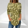 thumbnail image 2 of CYMMPU 3/4 Sleeve Blouses for Women Dressy Casual Flower Pattern Spring Tops Round Neck Fall Trendy Shirts Tunic Tops Loose Fit Pleated Dressy T-Shirts M, 2 of 5