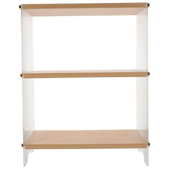Hytrove Cup Storage Rack Counter Shelf Wood Transparent 1Set