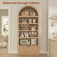 thumbnail image 5 of 81" Tall Arched Cabinets, Bookcase with Storage Drawer, Mid-Century Modern 5-Tier Bookshelf for Living Room, Kitchen, Home Office, Oak, 5 of 9