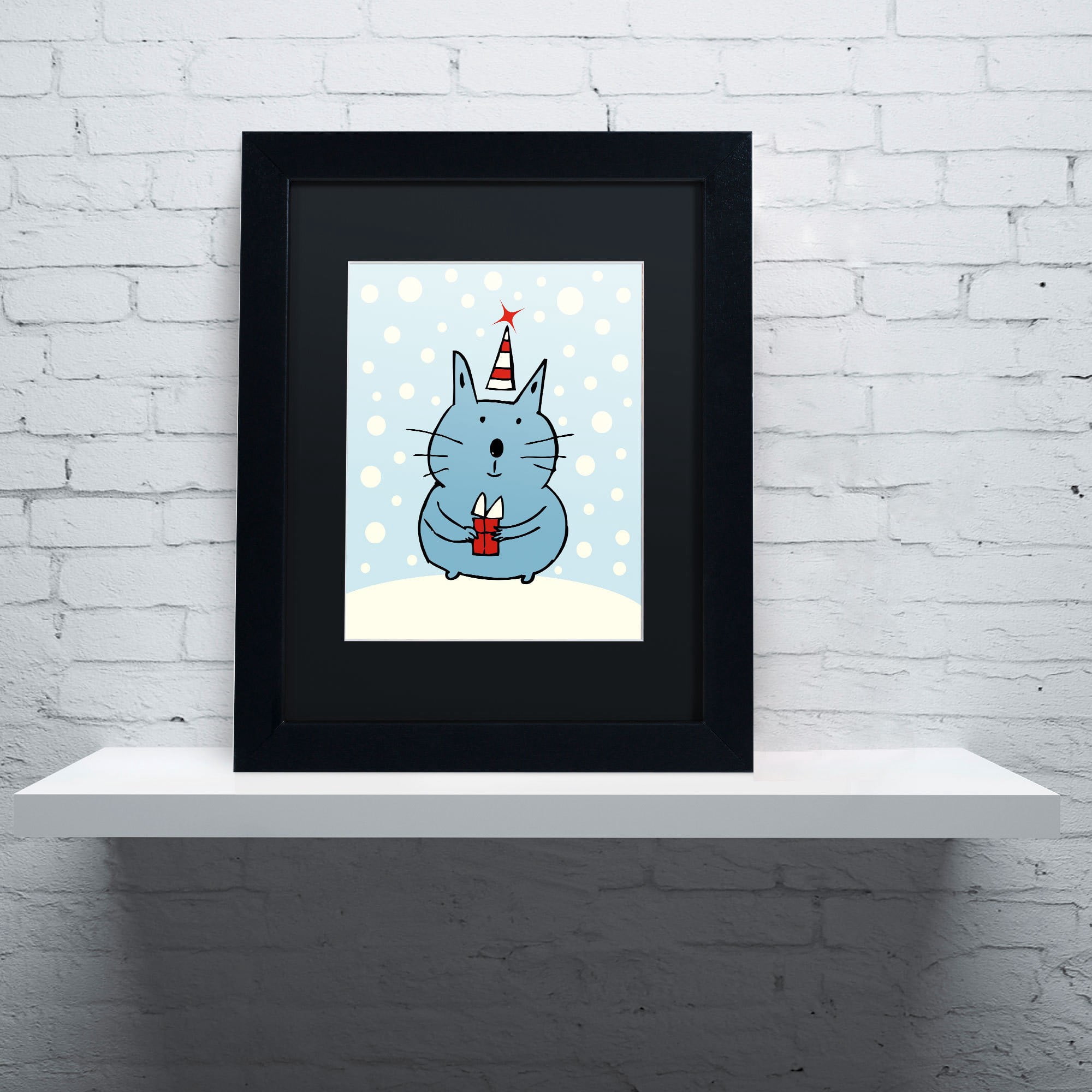 Trademark Fine Art "Christmas Snow Cat" Canvas Art by Carla Martell, Black Matte, Black Frame