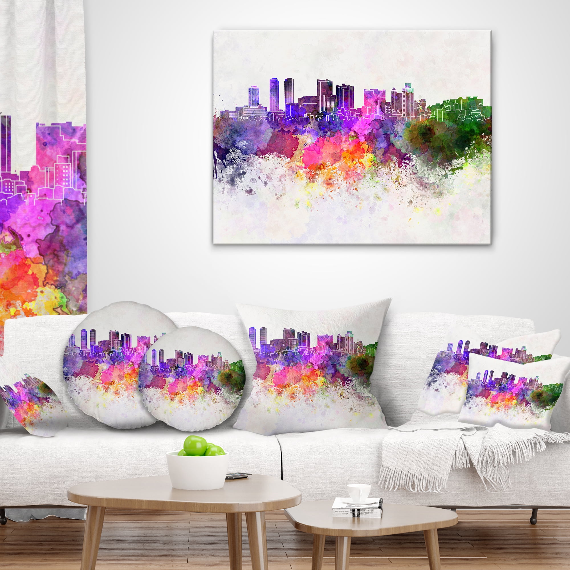 Designart Colombo Skyline - Cityscape Throw Pillow - 18x18