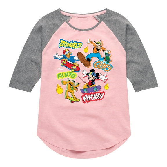 Disney - Mickey Mouse & Friends Skater Crew - Toddler & Youth Girls Raglan Graphic T-Shirt