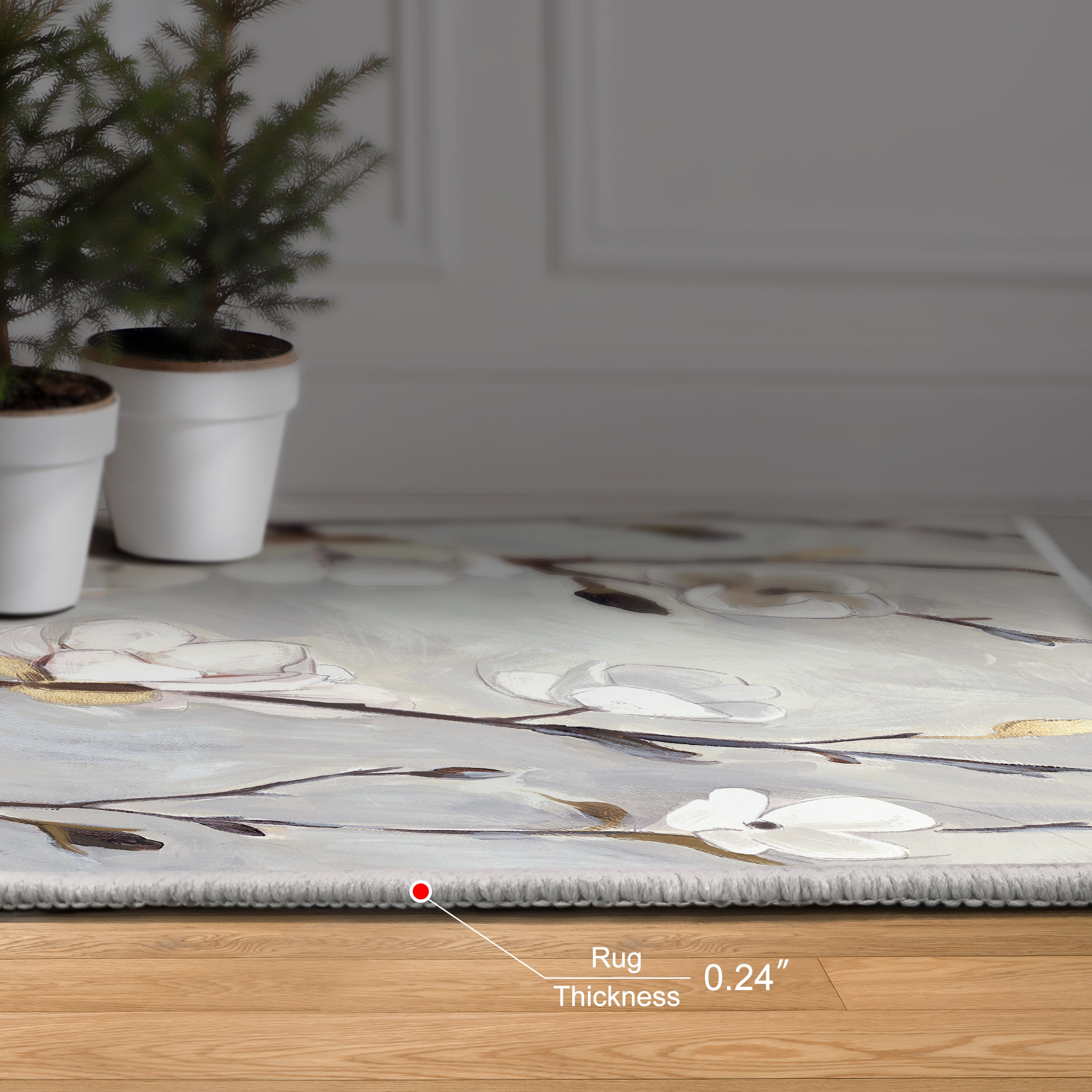 Blossoming Up II Washable Flowers Art Area Rug size 8'x10', Power-loomed, Heavenly Softness with Non-Slipping Backing