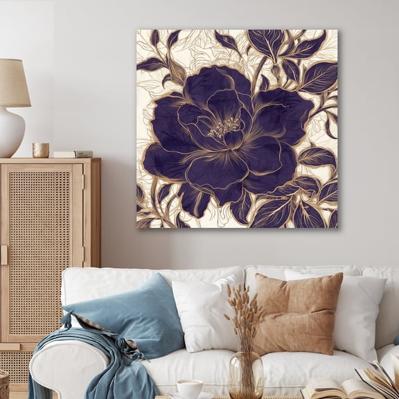 DESIGN ART Designart "Blue Gold Peonies Emotions III" Floral Peony Metal Wall Art 36 in. wide x 36 in. high