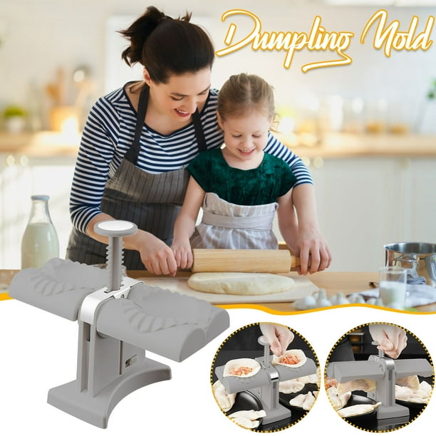 Máquina de bolas de masa automática doble | Molde de prensa de doble ranura para ravioles wontons pierogi | Utensilio de cocina de acero inoxidable y PP | Diseño fácil de prensar a mano | 1 Pieza