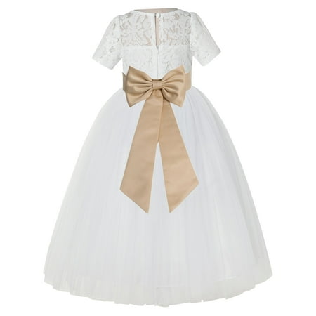 

Ivory Floral Lace Vintage Flower Girl Dresses for Wedding Pageant LG2T