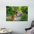 thumbnail image 1 of Tiger Tapestry, Black Striped Large Cat from Siberia Swimming in the Lake in the Forest, Wall Hanging for Bedroom Living Room Dorm Decor, 60W X 40L Inches, Fern Green Pale Brown, by Ambesonne, 1 of 2