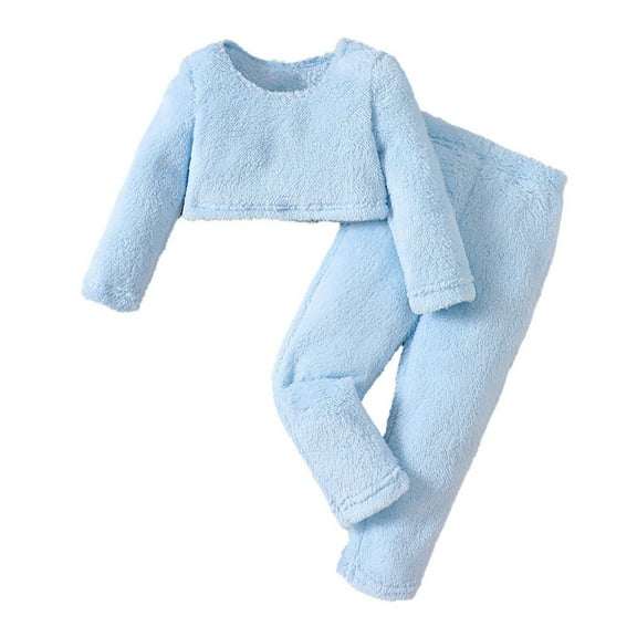 HUANBAI Boys And Girls' Flannel Clothes Long Sleeve And Pants Winter Warm Soft Fuzzy Homewear With Sweatpants 3-4 Years