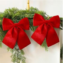 Velvet Christmas Bows 2-Pack for Tree Decorations and Gift Wrapping - Small Holiday Accents for Wreaths, Crafts, and Party Decor, Perfect for Home Festive Settings(Red)
