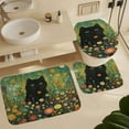 thumbnail image 6 of 4 Pcs Shower Curtain Sets A Black Cat in The Flower Garden Bath Mat U-Shaped Floor Mat Toilet Lid Oval Rug Black Cat And Watercolor Flower Bathroom Decor Set for Bathtub Decor 72inch X 72inch, 6 of 8