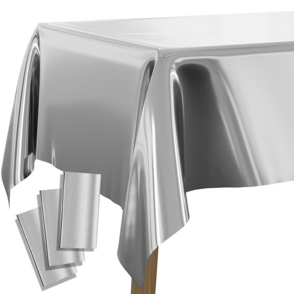 3 Pcs Aluminum Foil Table Cover, 54 x 108 Inch Rectangle Waterproof Tablecloth for 6-8 Foot Tables, Reble Disposable Tablecloth for Wedding Birthday Shower Barbecue Catering Party Gray