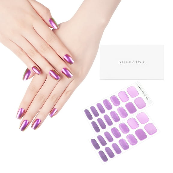DANNI & TONI Semi Cured Gel Nail Strips Metallic Purple (Lustre Luxe)  Chrome  Gel Nail Wraps UV Nails 28 Stickers Gift for Women