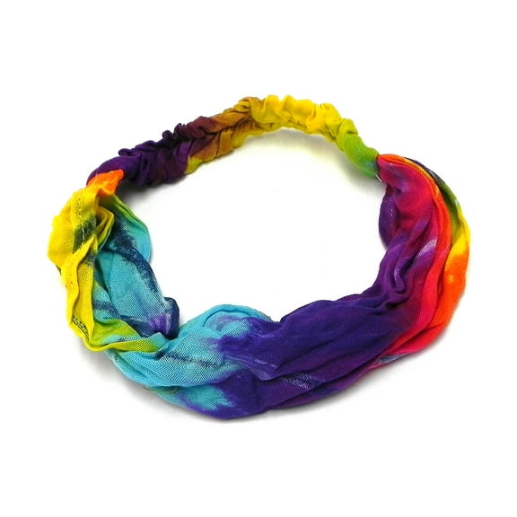 Multicolored Rainbow Tie Dye Soft Cotton Elastic Headband Expandable Hair Wrap Bandana - Womens Hippie Fashion Handmade Gifts Boho Accessories