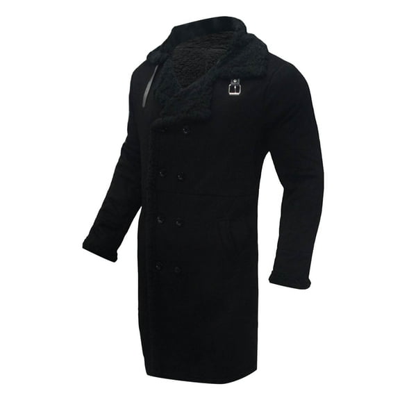 Caqnni Men's Wool Blend Pea Coat Classic Overcoat Slim Fit Long Trench Coats with Two Welt Pockets Warm Winter Outwear (Black,M)