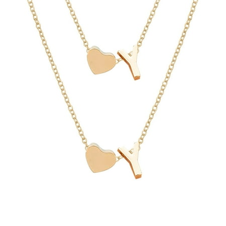 Mother's Day Sale Clearance - Initial Heart Necklace Bracelet Set Gold Plated Initial Necklace A Z 26 Alphabet Letter Dainty Necklace Bracelet For Women