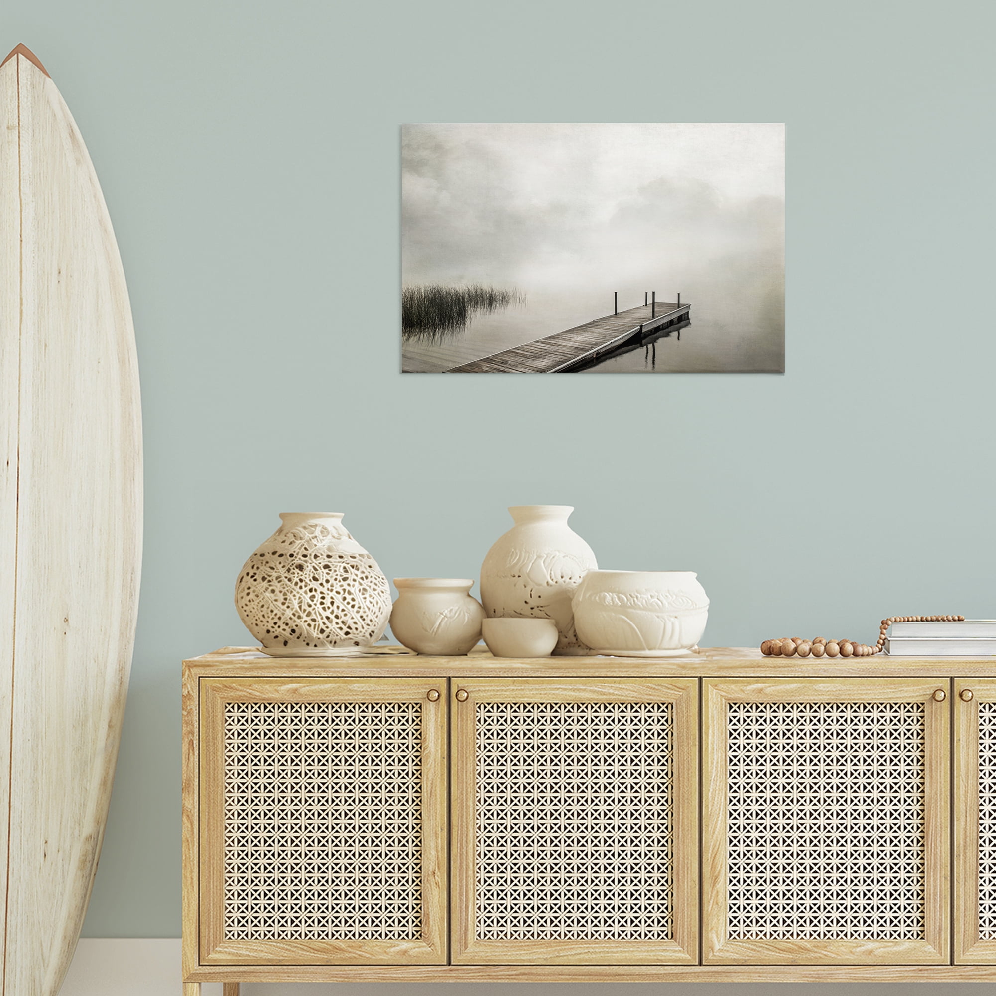 Stupell Industries Mysterious Foggy Lake Dock Landscape & Nature Photography Wrapped Canvas Art Print Wall Art, 30 x 20
