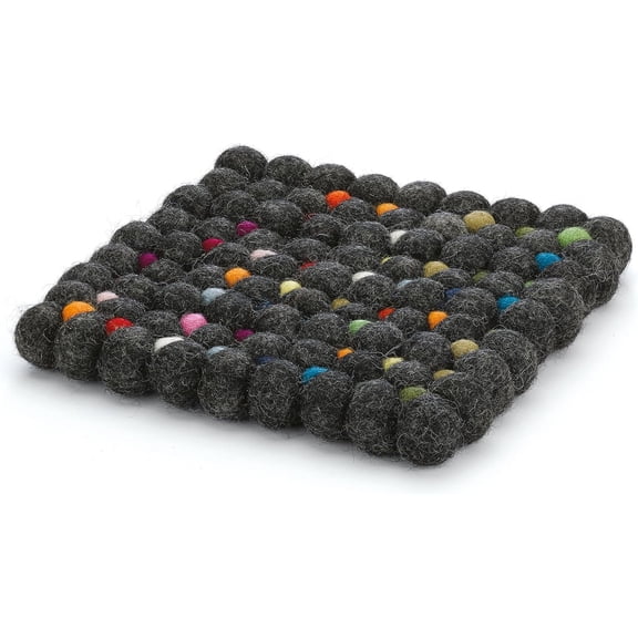 Cilio Fair Trade Certified 100% Virgin Sheep Wool Trivet Made in Nepal, 8" Square,Charcoal