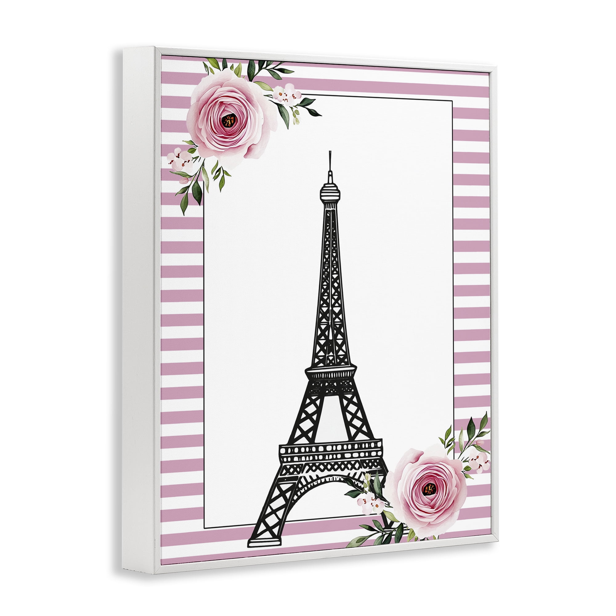 Parisian Tower & Roses White Framed Giclee Art, design by Christine Simpson Art