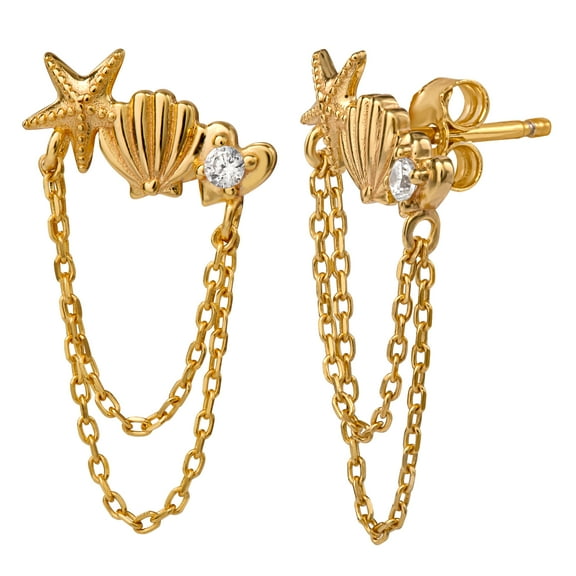 Disney Women's CZ Gold Plated Sterling Silver Ariel Dangling Earrings