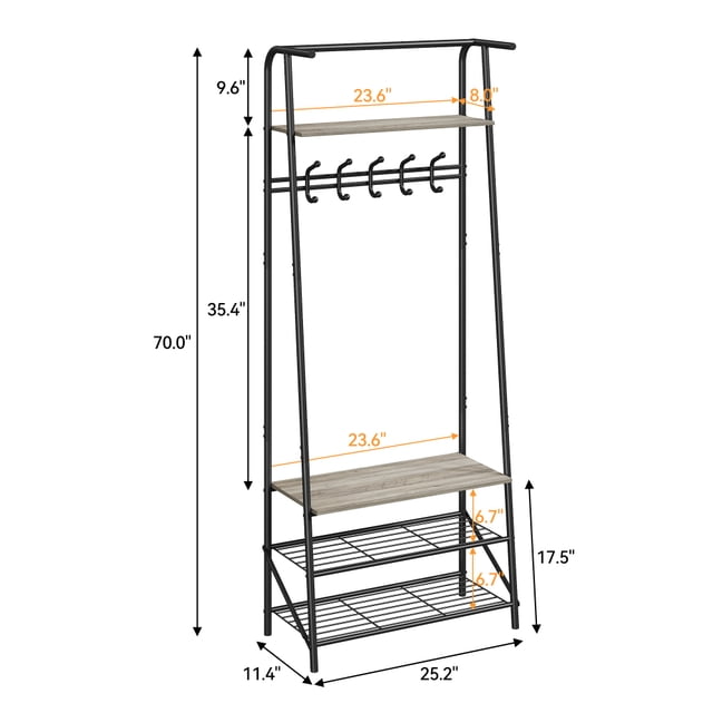 Qinaqin 4-in-1 Coat Rack Shoe Bench w/5/10 cm de Alturaooks & Shelves – Rústico Anchoood-Look Alturaall Tree w/Storage | Resistente Metálico Frame para Entryway Alturaallway Bathroom