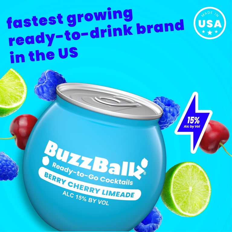 BuzzBallz Chillers Biggies Berry Cherry Limeade 187ml Bottle, ABV