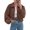Brown -AN14, variant on Womens Oversized Bomber Jackets Puff Sleeve Cropped Jacket Collar, Zip Up, Y2K Streetwear, Trendy Varsity Jackets, for Outdoor Travel Pink M