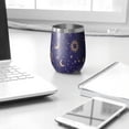 thumbnail image 3 of 12oz Stemless Wine Tumblers Blue Gold Sun Moon Pattern Vacuum Insulated Stainless Steel Travel Tumbler Cups Mug with Lid and Straw for Champaign,Cocktail,Beer with Cleaning Brush, 3 of 5