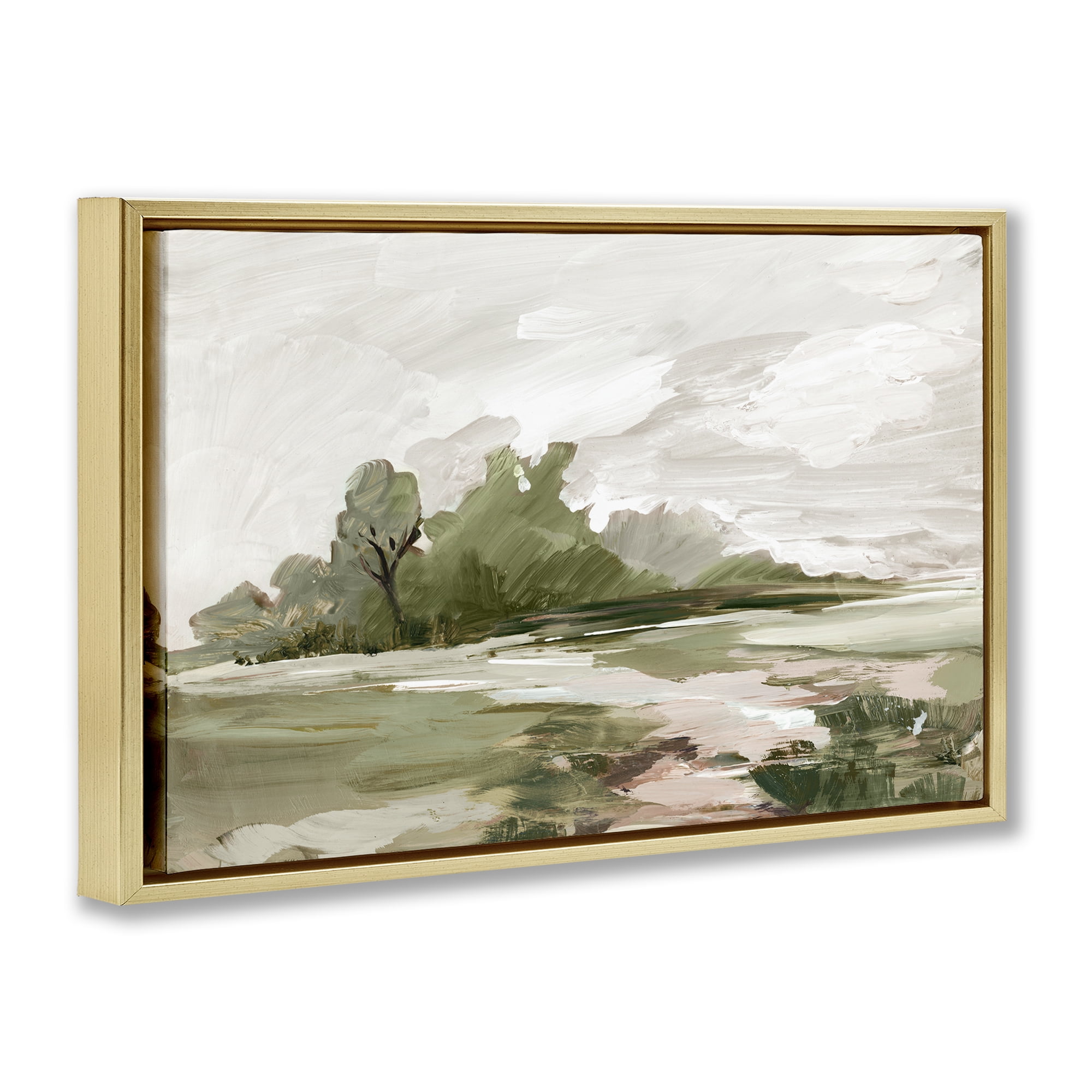Stupell Industries Countryside with Distant Trees Landscape & Nature Painting Gold Floater Framed Canvas Art Print Wall Art, 31 x 21