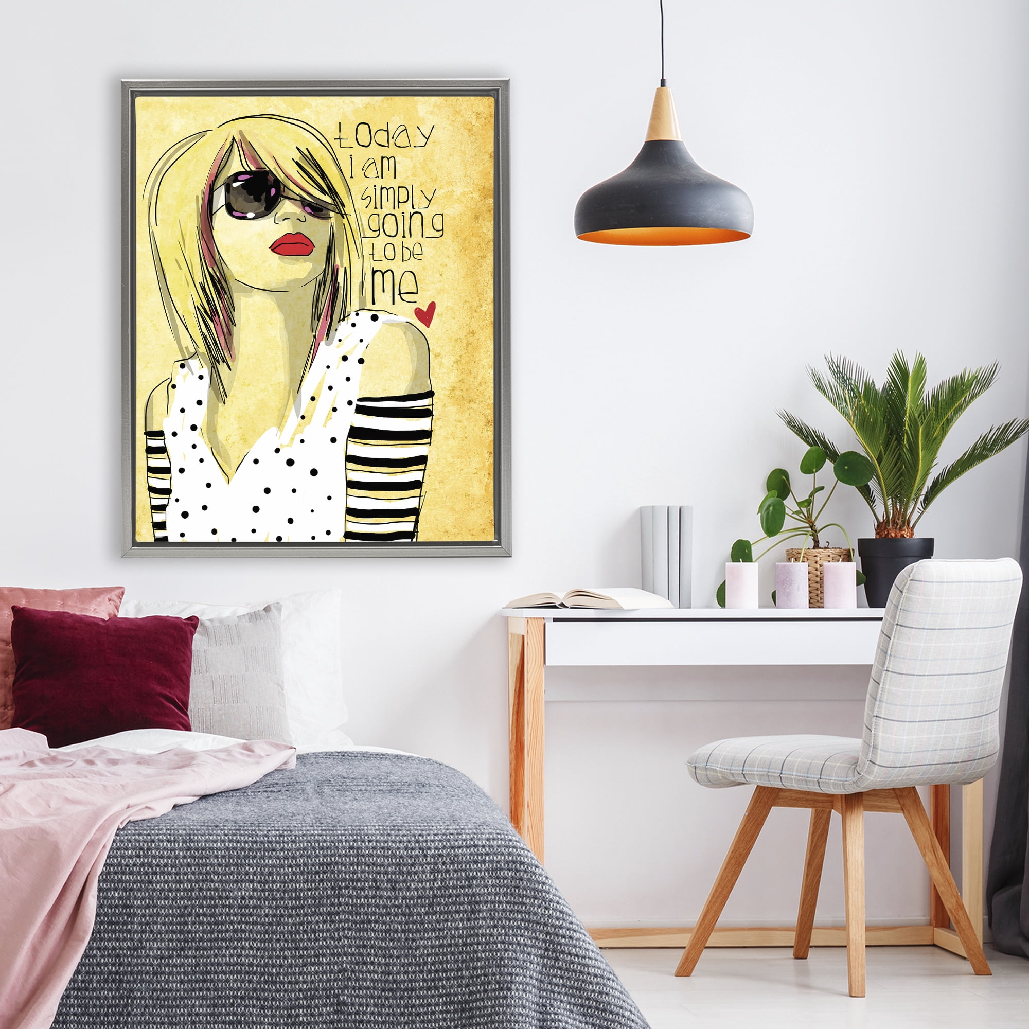 Stupell Industries Today I Am Simply Me Gray Framed Floater Canvas Wall Art, design by Suzanne Millius