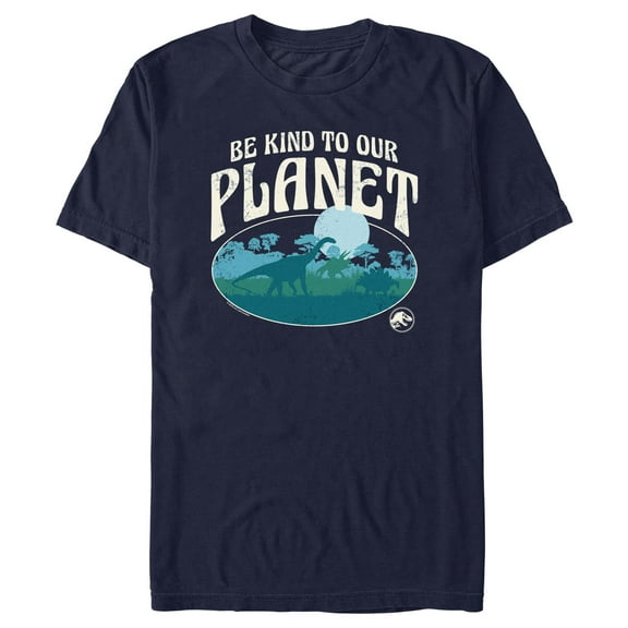 Men's Jurassic World Be Kind to Our Planet Graphic Tee Navy Blue Medium