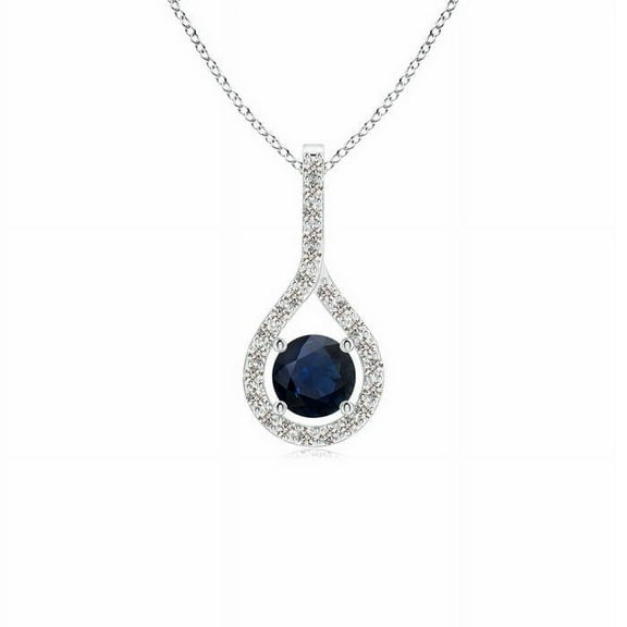 ANGARA Natural Floating Blue Sapphire Drop Pendant with Diamonds in 14K White Gold for Women (Size-4mm) | September Birthstone, Anniversary, Jewelry Gift for Women | Natural Blue Sapphire Necklace