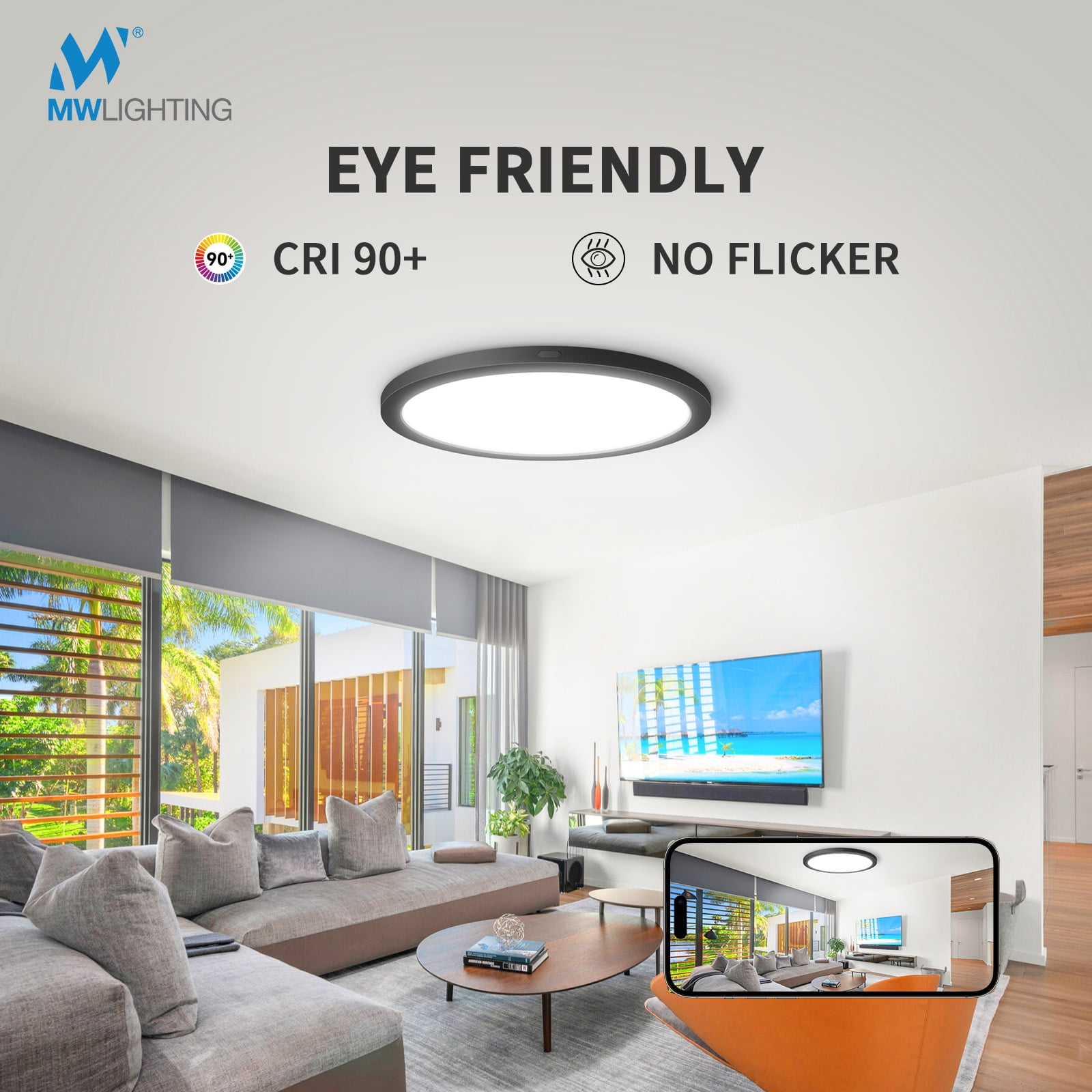 MW Lighting 7 Inch Flush Mount LED Ceiling Light Fixture,14W 120V, 5CCT 2700/3000/3500/4000/5000K,Slim LED Ceiling Lights for Bedroom, Kitchen, Hallway, Laundry,Triac Dimmable