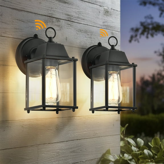 ASHOP Outdoor Wall Light with Dusk-to-Dawn Sensor, Black Aluminum Wall Lantern, E26 Base, 2-Pack