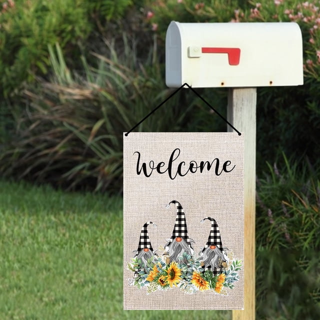 Garden Flag Cartoon Pattern Washable Flax Yard Welcome Decorative Flag for Porch
