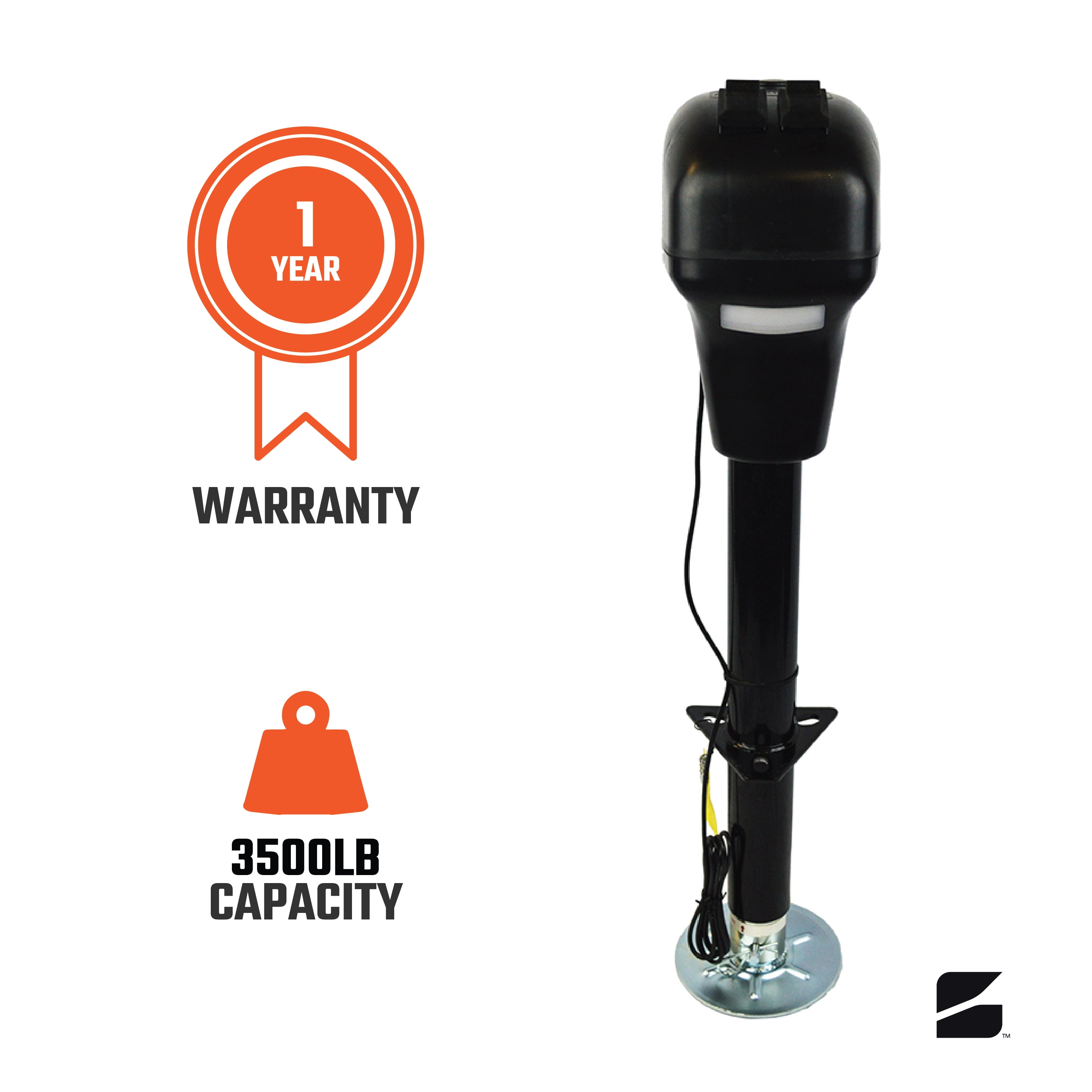 Bastion Electric Tongue Jack, 3500lb Capacity, 12V, Front Light, Compatible with Trailers, Campers, Boats